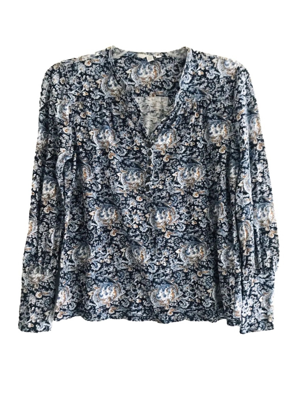 Lucky Brand | Paisley Print Popover Top Womens Size XS Blue Long Sleeves